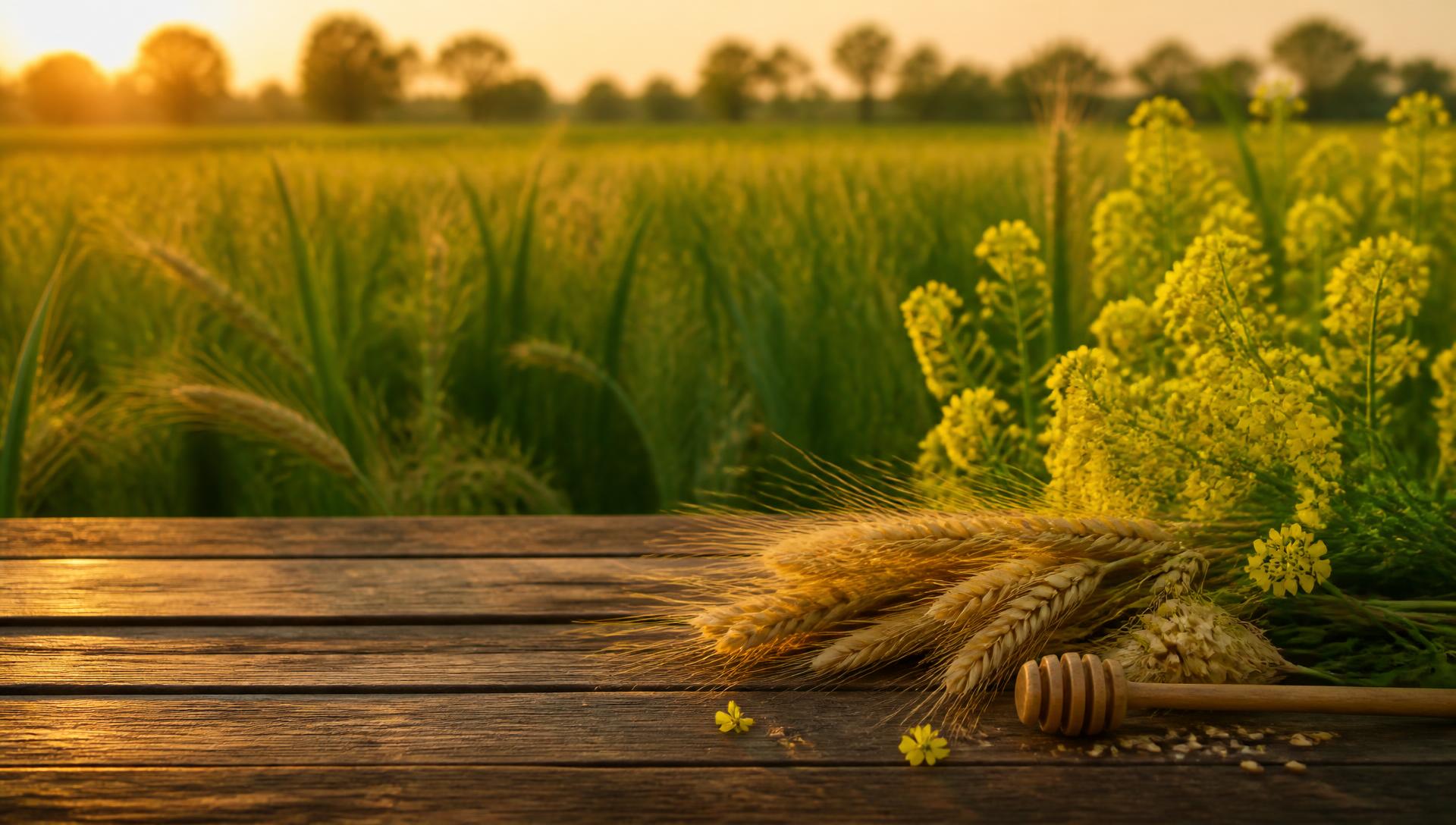 Sunlit farm field at harvest time